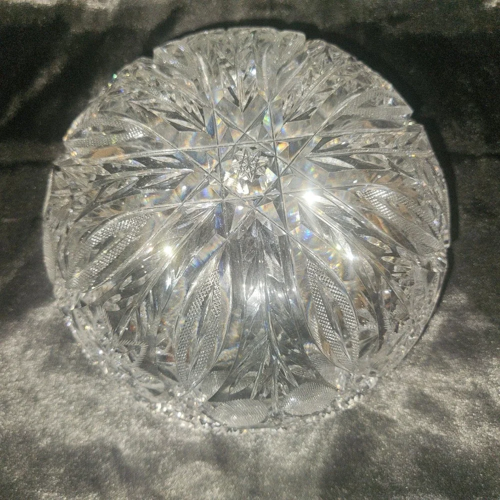 Antique ABP Bowl Scalloped Sawtooth Rim Starburst Diamond Pattern Clear Crystal